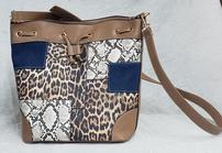 Animal Print and Denim Purse with Shoulder Strap 202//139